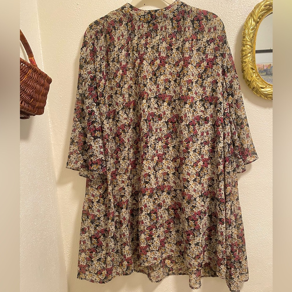 Zara Mock Neck Floral Print 3/4 Sleeve Flowy A-Line Midi Dress Size M - Picture 3 of 7